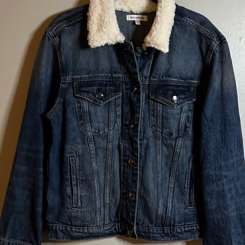 Good American Sherpa Collar Blue Jean denim Jacket M (8-10)